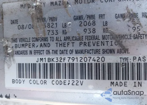 2009 Mazda Mazda3 I from USA, damaged, VIN JM1BK32F791207420